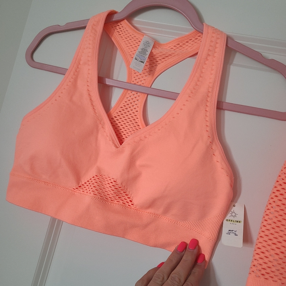NWT orange aerie sports bra and athletic shorts set - Picture 5 of 8